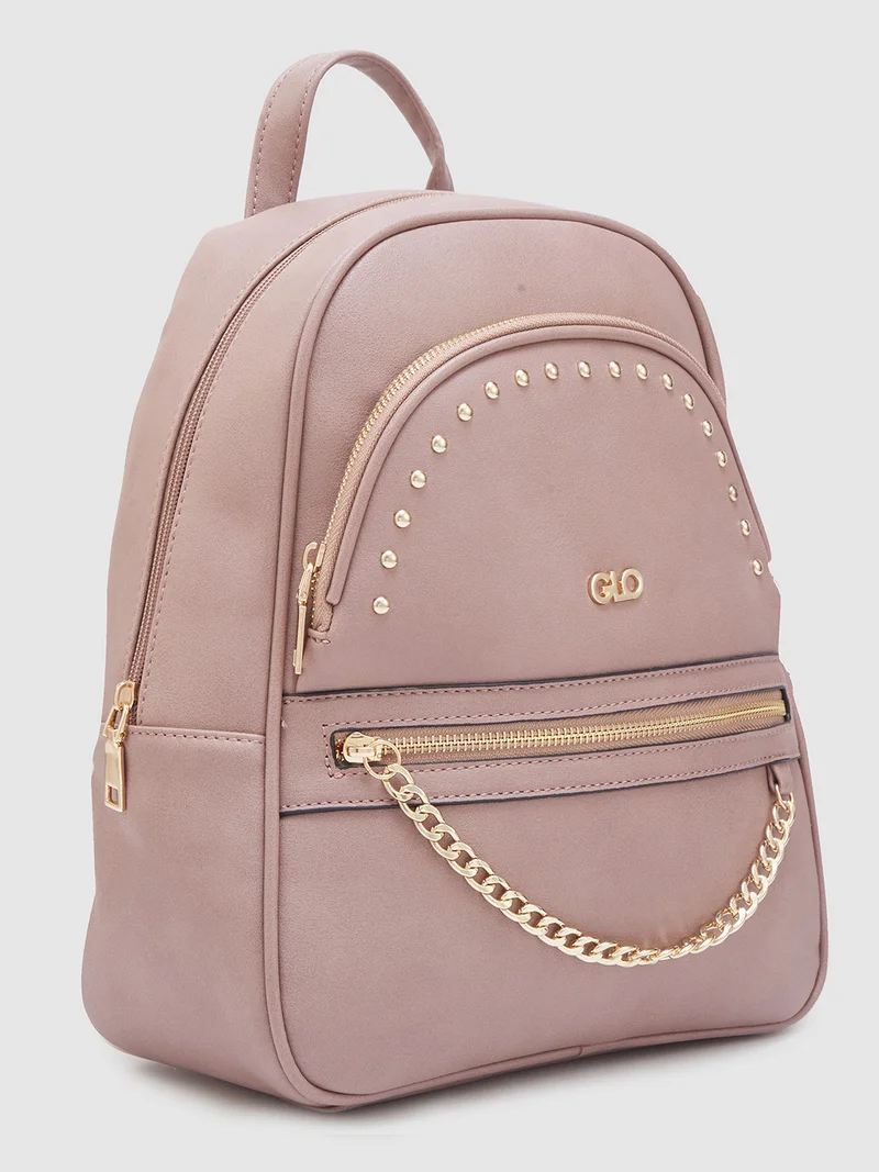 globus  Globus Women Taupe Solid Smart Casual Backpack  | Best Price UAE